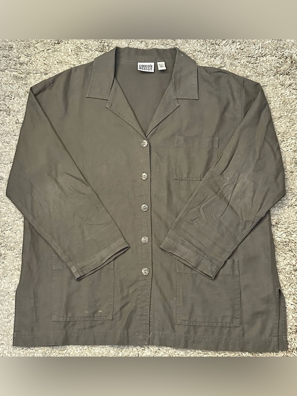 Chico’s Design Women’s Size 3 Green/Gray 3 Pocket 3/4 Sleeve Button-Down Shirt